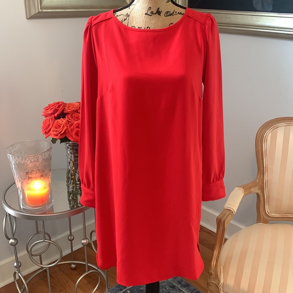 J CREW Red long sleeve contemporary fall dress $148 S M 6 8 career preppy - Picture 8 of 11